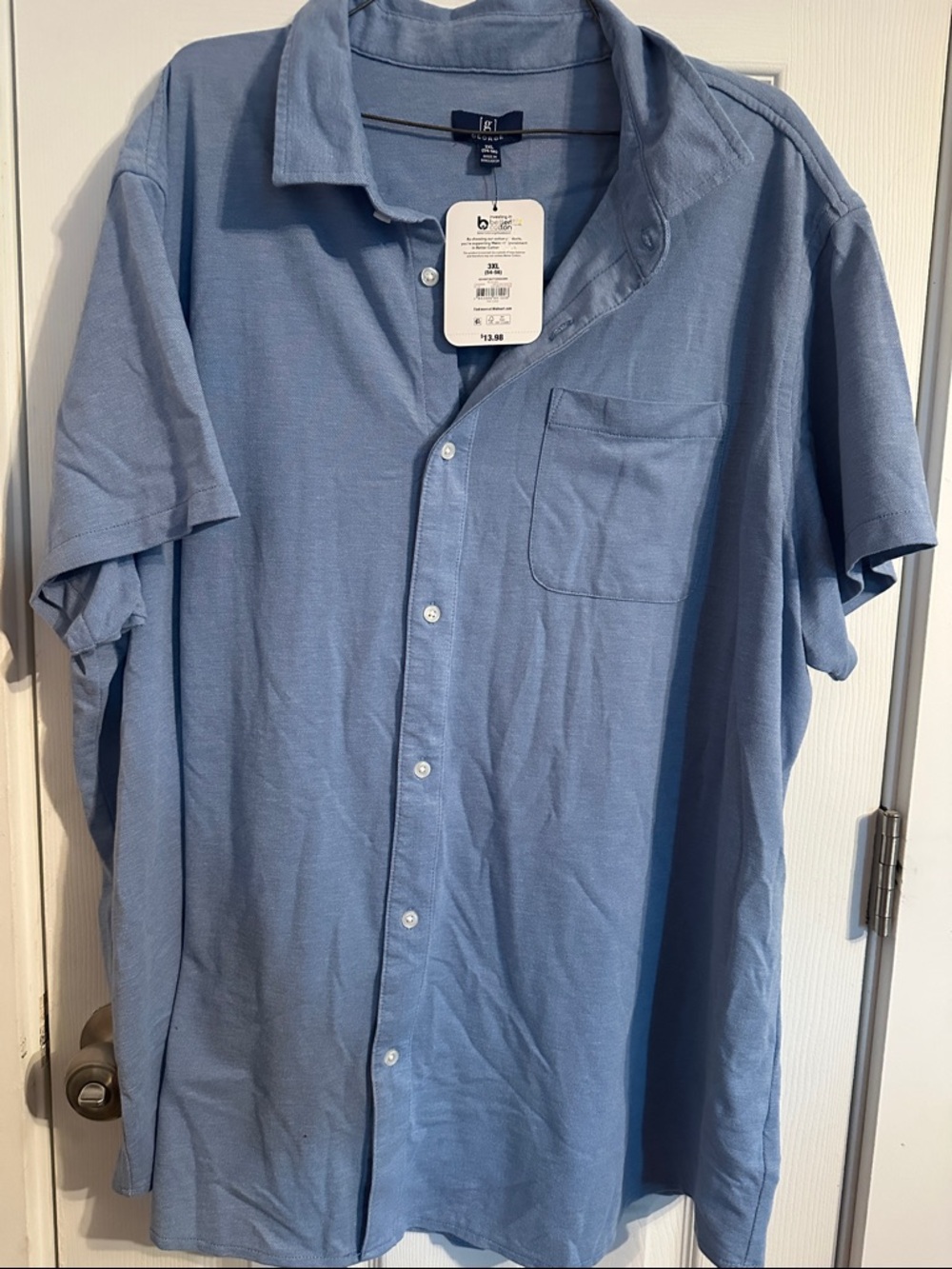 Men's George Light Blue Short-Sleeve Button-Up Shirt 3XL NWT